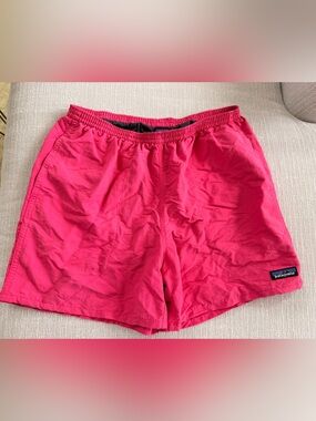 Patagonia Bright Pink Swim Shorts with Logo Patch Medium